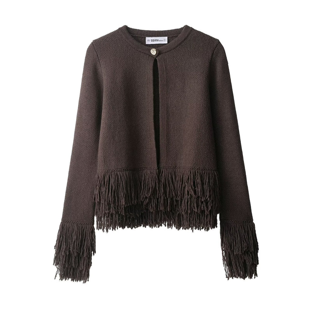 Women's Fringe Cardigan with Elegant Button Closure