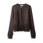 Women's Fringe Cardigan with Elegant Button Closure