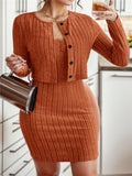 Women's Cardigan and Dress Set in Ribbed Knit Design
