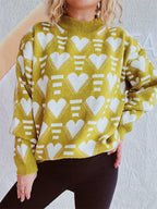 Women's Knit Sweater in Modern Heart Design with Wide Cut