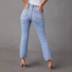 Women's Flared Jeans with Frayed Hems and Distressed Effect