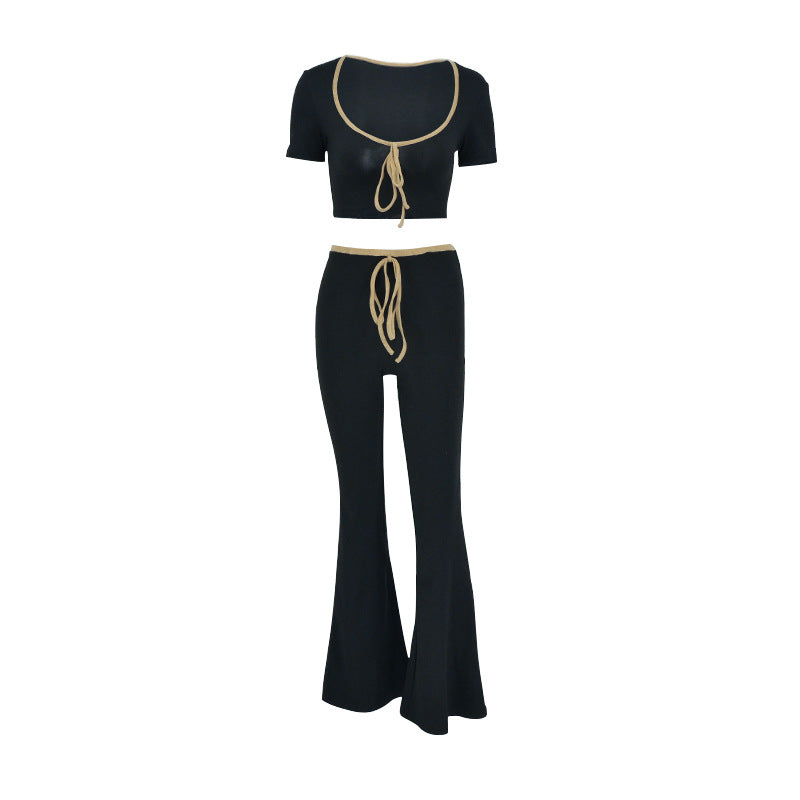 Women's Fashionable Cropped Top with Wide Pants