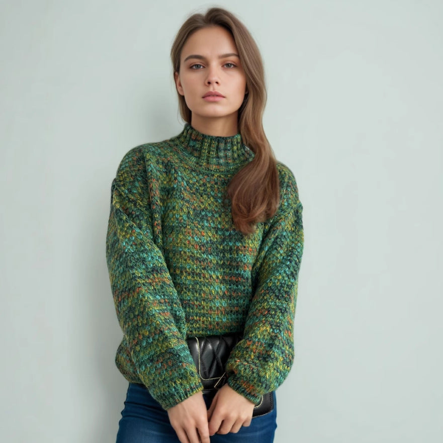 Women's Cozy Turtleneck Sweater with Modern Open-Knit Design
