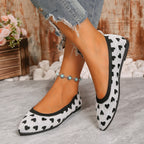 Women's Knit Ballerina Flats with Heart Pattern