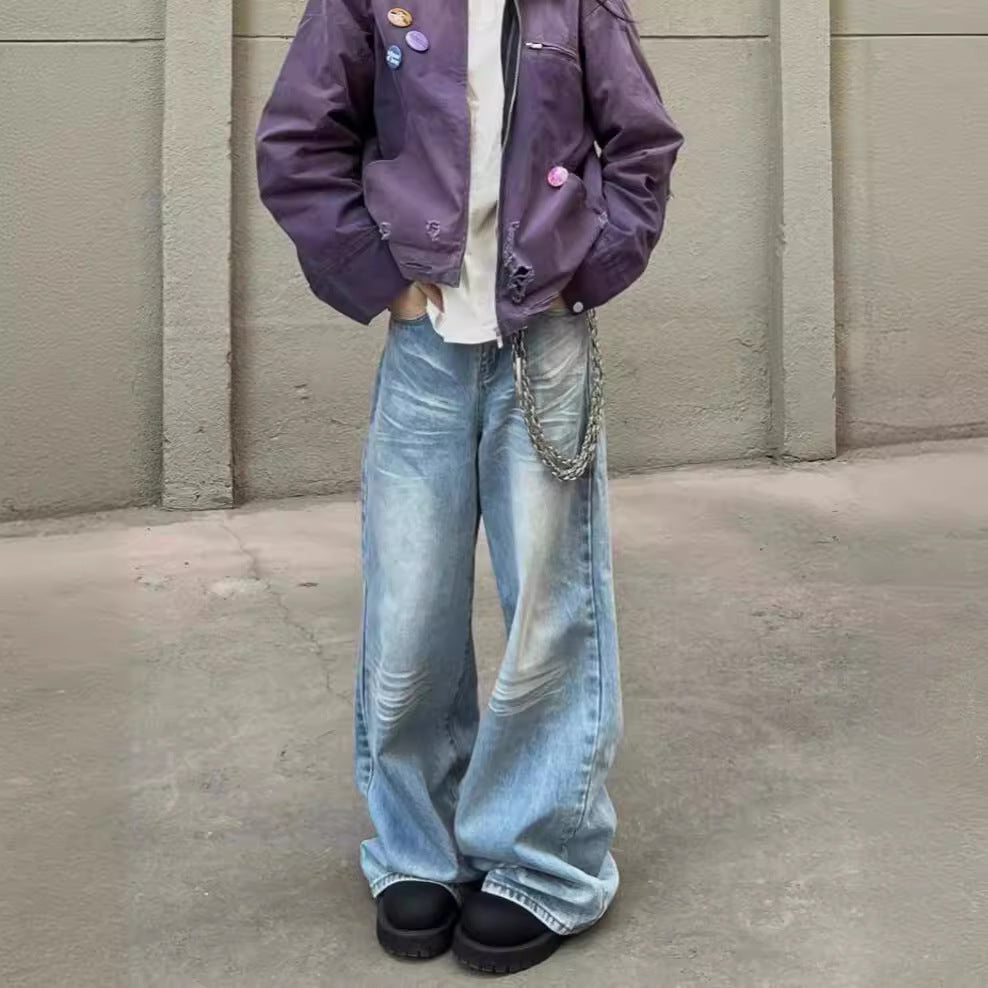 Women's Baggy Jeans with Vintage Look and Casual Details