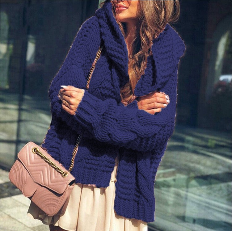 Women's Chunky Knit Cardigan in Relaxed Oversized Style with Shawl Collar and Large Pockets
