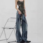 Women's Comfortable Wide-Leg Jeans with Fashionable Stitching