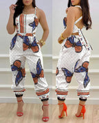 Women's Jumpsuit with Unique Denim Print and Tailored Cut