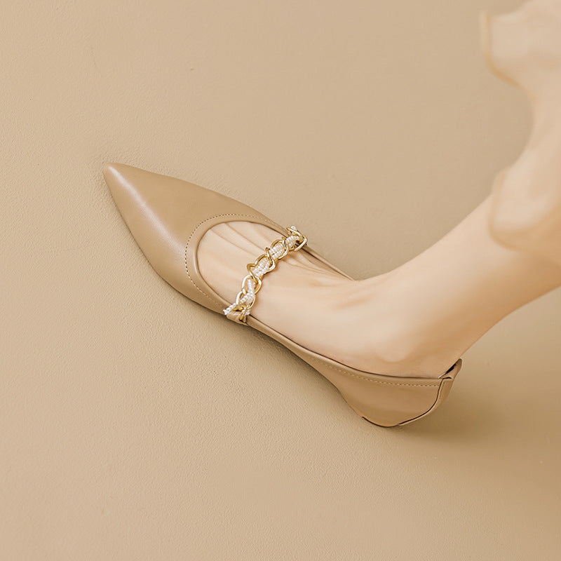 Women's Leather Ballet Flats with Chain Detail