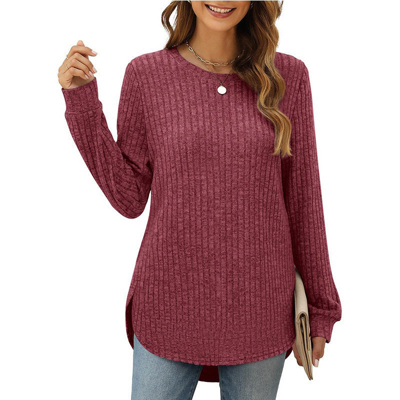 Women's Comfortable Ribbed Sweater with Side Slits