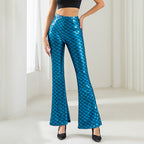 Women's Shiny Flared Pants with Scale Pattern