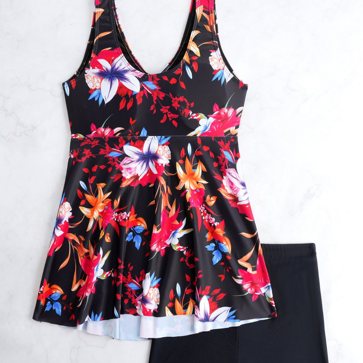 Women's Swimsuit with Adjustable Drawstring and Floral Design