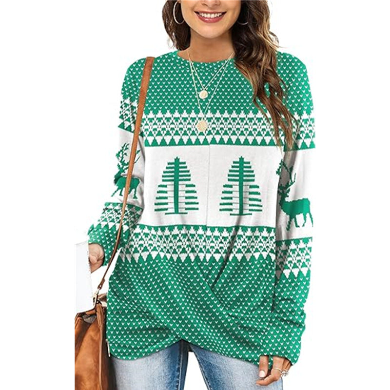 Women's Patterned Winter Sweater with Crew Neck