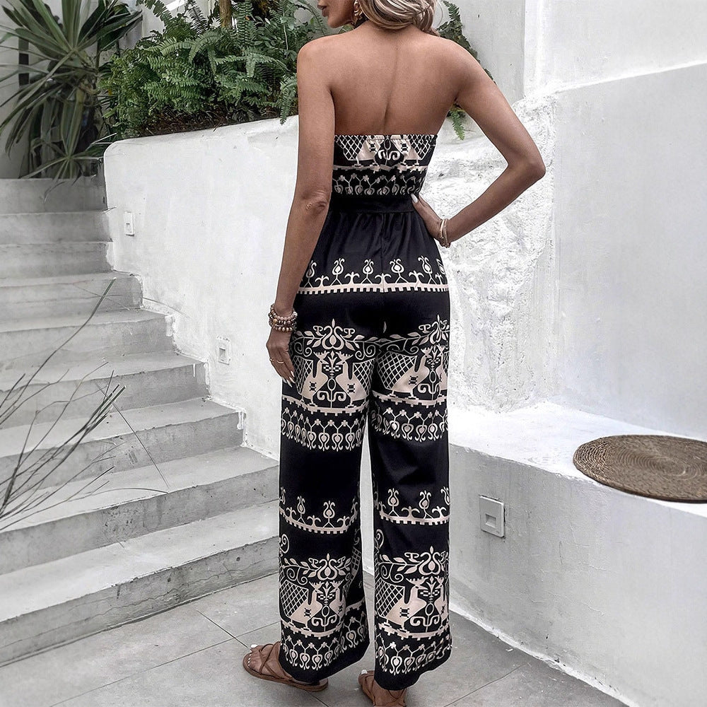 Women's Jumpsuit with Halter Design and Patterned Details
