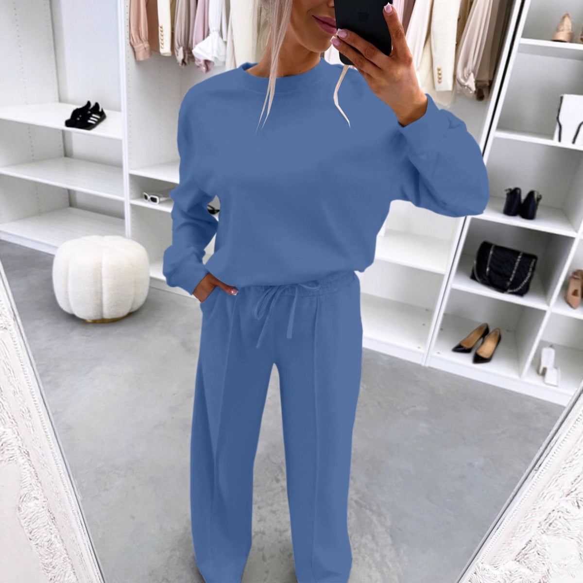 Women's Casual Loungewear Set with Oversize Batwing Sweater and Wide Jersey Pants