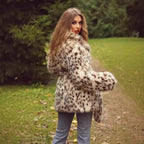 Women's Elegant Faux Fur Coat with Belt and Leopard Print