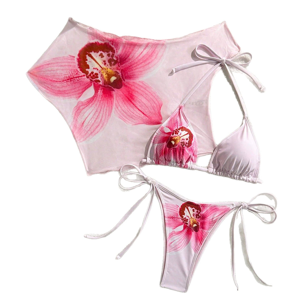 Women's Swim Set with Floral Top and Designed Bottom