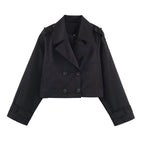 Women's Cropped Trench Coat with Double-Breasted Button Placket
