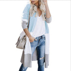 Women's Casual Knit Coat with Color Block Design and Open Front
