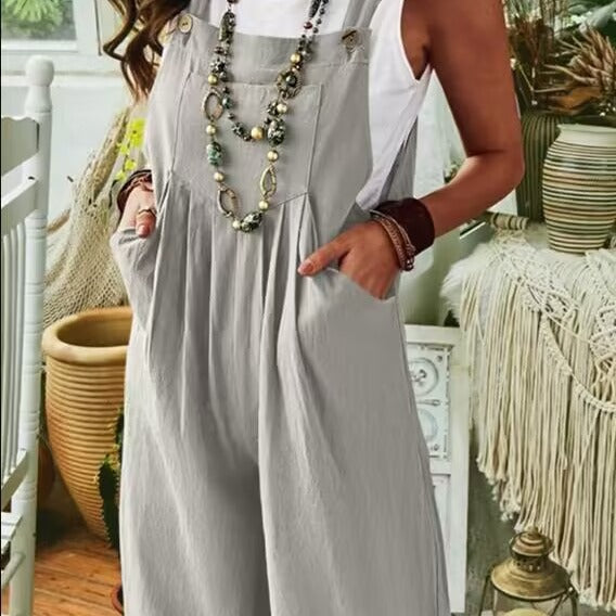 Women's Casual Wide-Leg Jumpsuit with Pockets