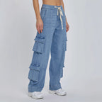 Women's Wide-Leg Cargo Jeans with Pockets