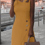 Elegant Sheath Dress with Button Detail