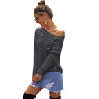 Women's Off-Shoulder Sweater with Pearl Embellishments