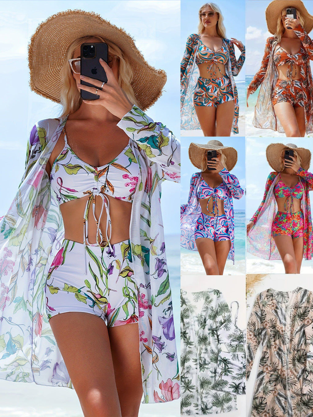 Women's Swim Set with Casual Kimono and Sporty Shorts