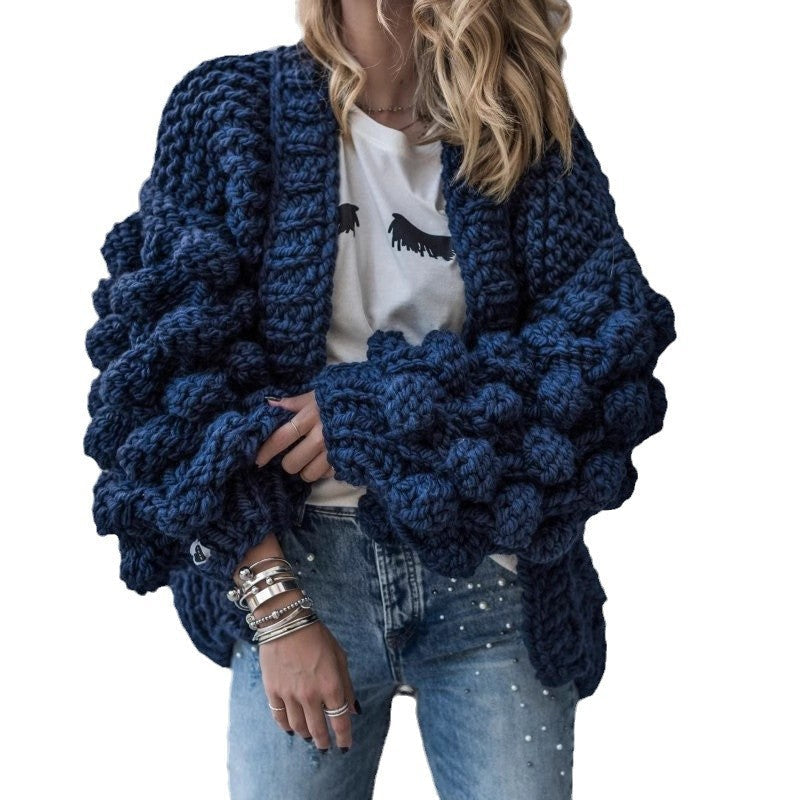 Women's Chunky Knit Oversized Cardigan with Voluminous Sleeves