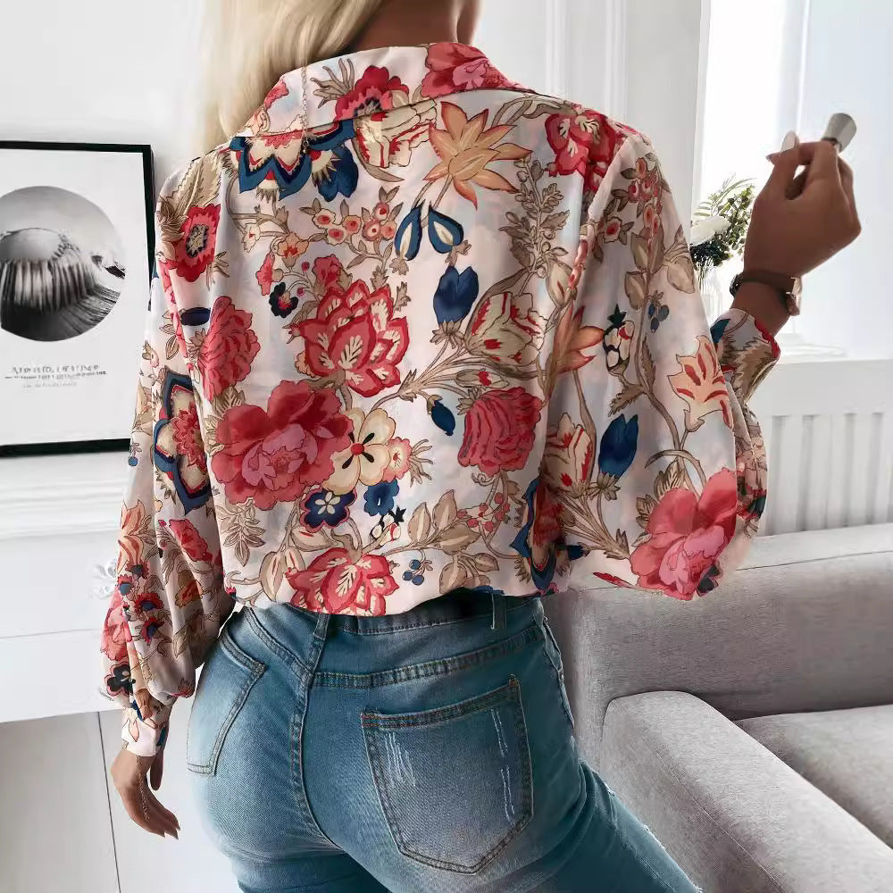 Women's Elegant Floral Blouse with Puff Sleeves