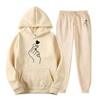 Women's Jogging Suit with Creative Heart Motif and Comfortable Fit