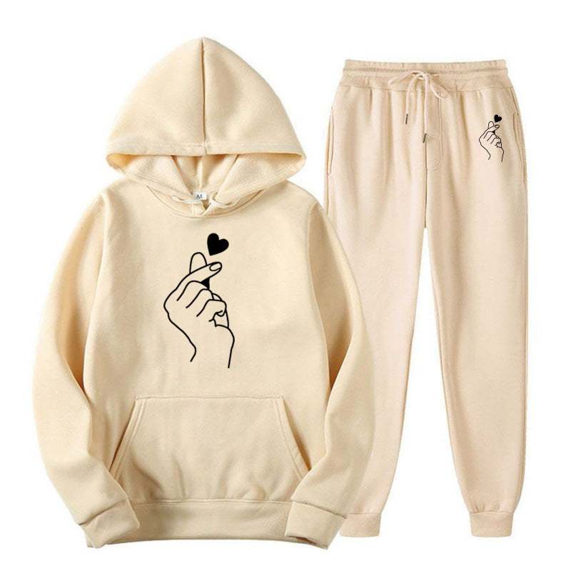 Women's Jogging Suit with Creative Heart Motif and Comfortable Fit