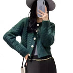 Women's Chunky Knit Cardigan with Decorative Buttons and Special Cable Pattern