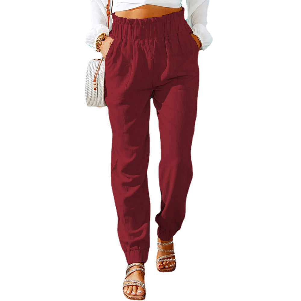 Women's Elegant Casual Trousers with Elastic Waist and Side Pockets