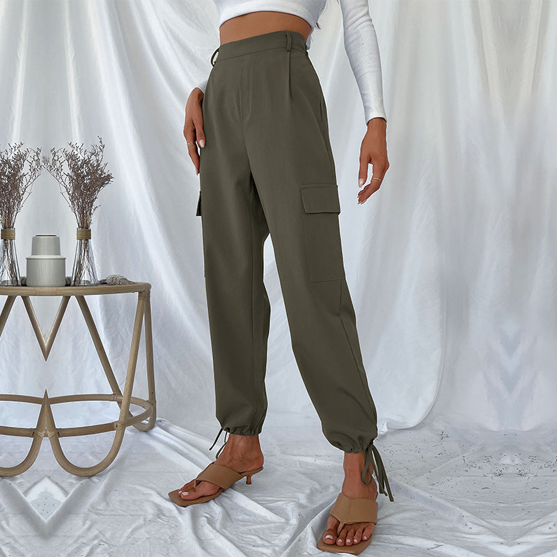 Women's Cargo Pants with Adjustable Waist and Side Pockets