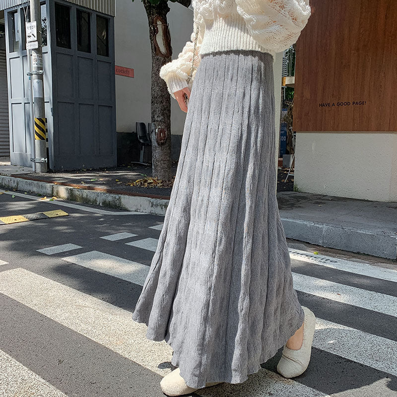 Women's Maxi Skirt with Ribbed Design and Elastic Waistband