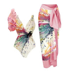 Women's Swimsuit Set with Floral Design and Elegant Wrap Skirt