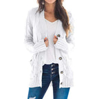 Women's Chunky Knit Cardigan with Cable Knit Pattern and Pockets