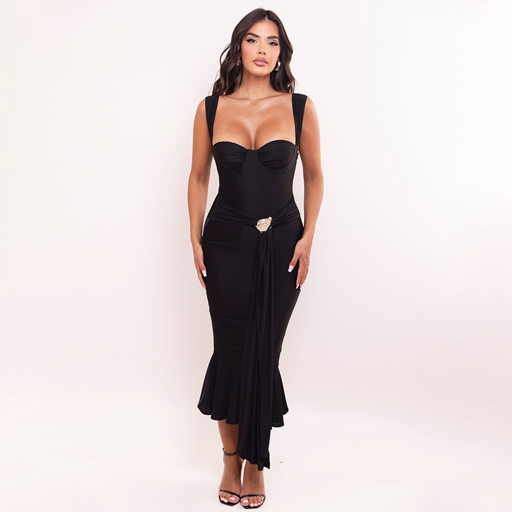 Women's Evening Dress with Wrap Design and Rhinestone Detail