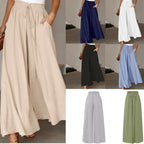 Women's Elegant and Airy Wide-Leg Trousers with Elastic Waist and Pockets