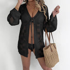 Women's Crochet Swim Cover-Up with Tie Belt