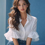 Elegant Cotton Blouse with Ruffle Details