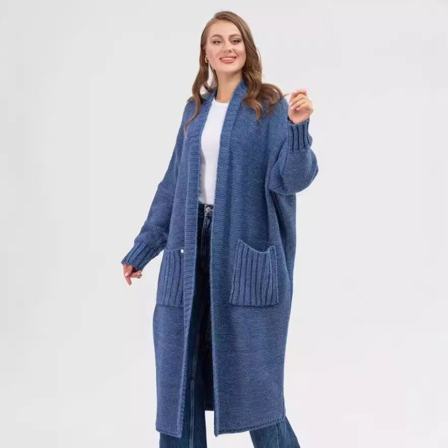 Women's Cozy Knit Coat with Large Pockets and Oversized Fit