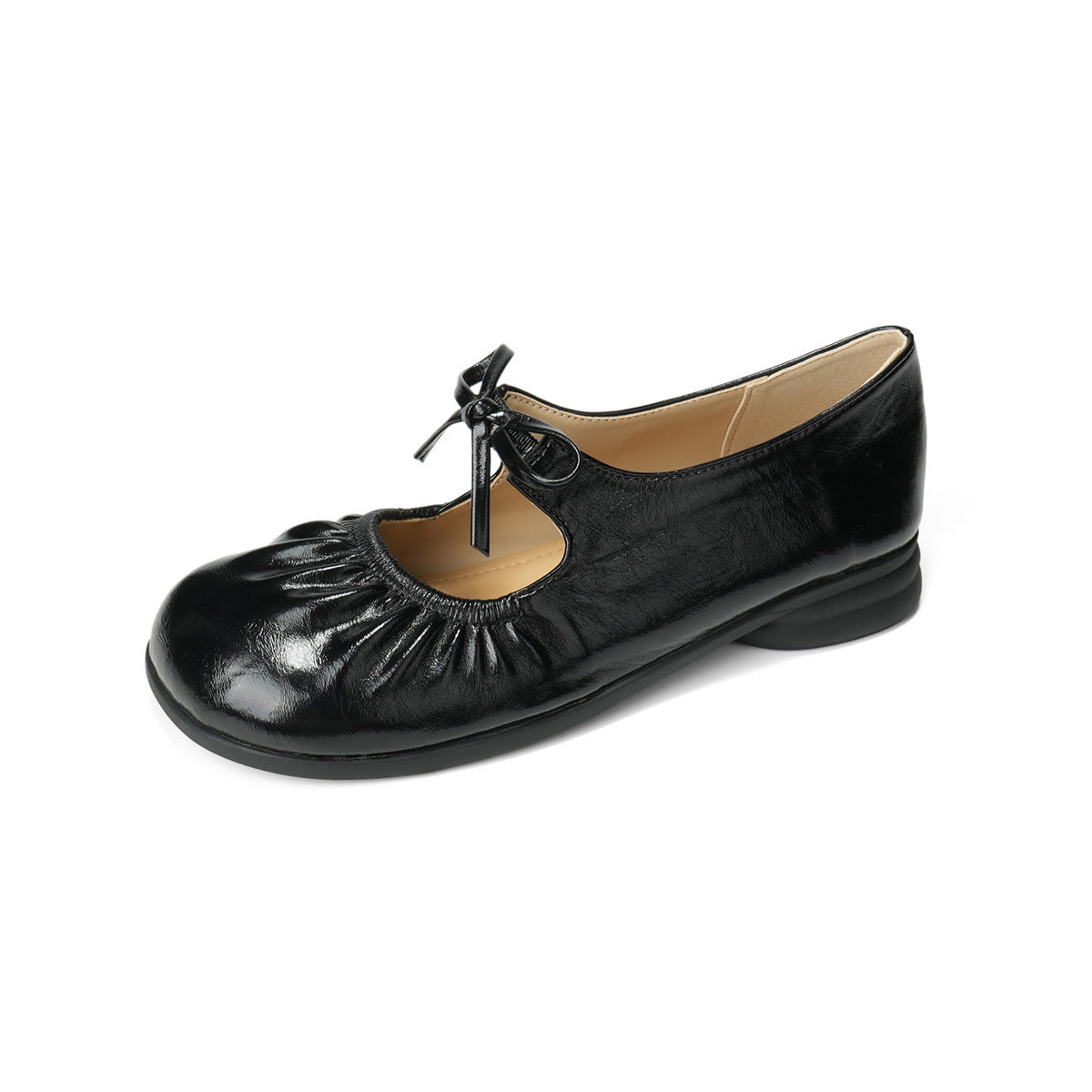 Women's Ballet Flats with Pleated Design and Lacing