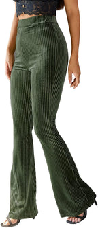 Women's Ribbed Bootcut Pants with High Waist