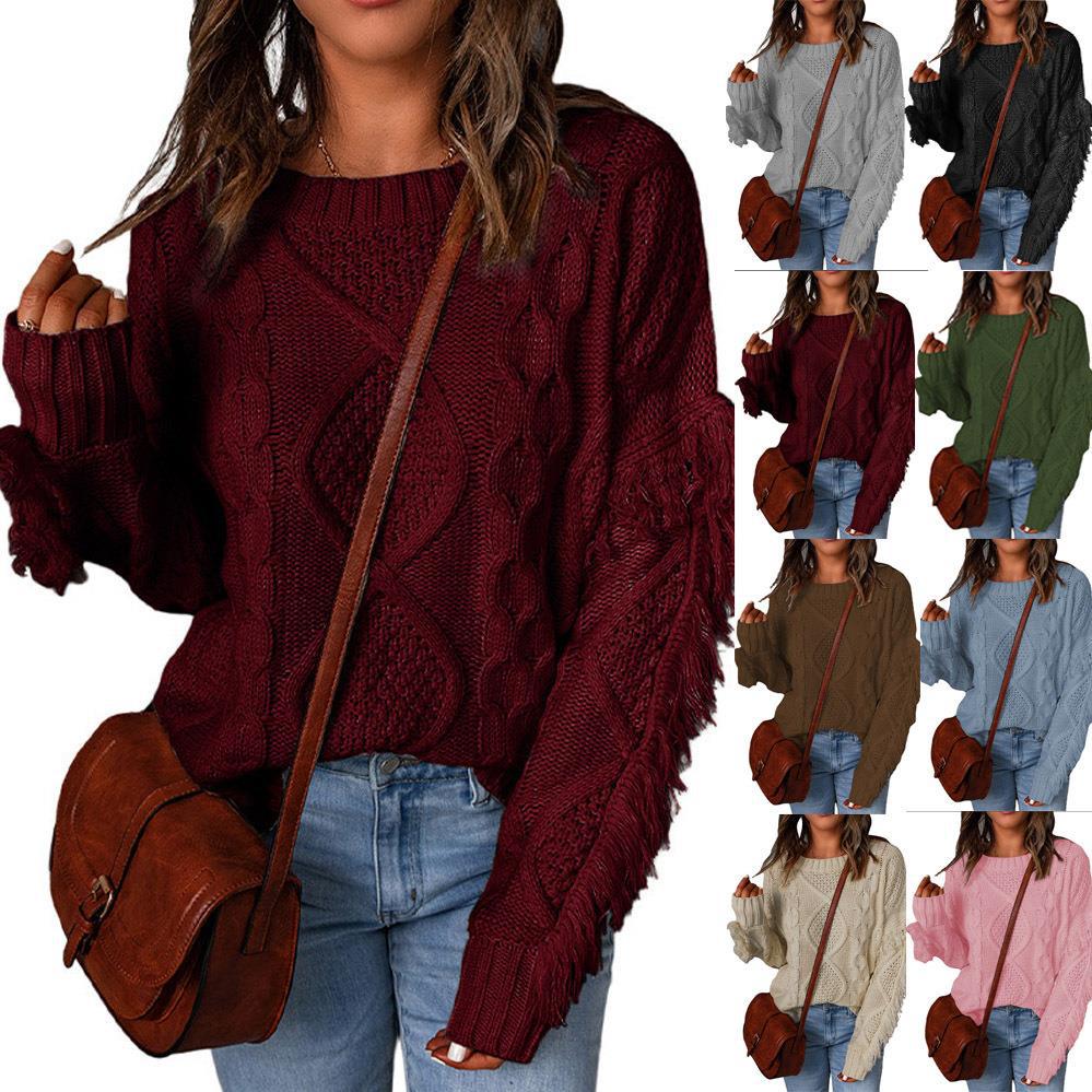 Women's Chunky Knit Sweater with Dropped Shoulders and Elastic Cuffs