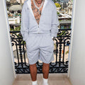 Men's sweat shorts set with zip hoodie and elastic drawstring