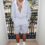 Men's sweat shorts set with zip hoodie and elastic drawstring