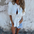 Women's Blouse with Gathered Detail and Button Closure