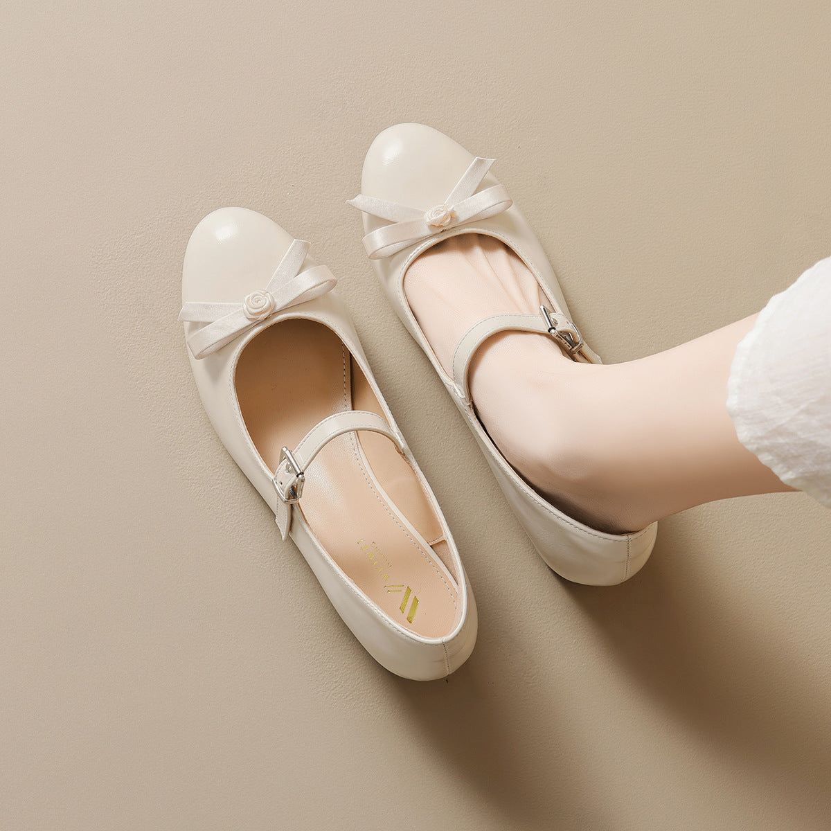 Women's Ballet Flats with Strap and Bow Detail